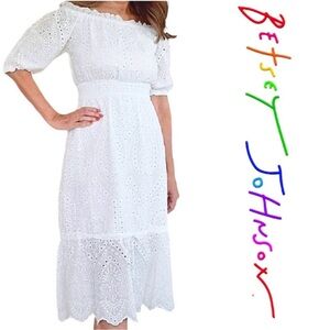 BETSEY JOHNSON White Eyelet On/Off-the-Shoulder Cottagecore Midi Dress XL